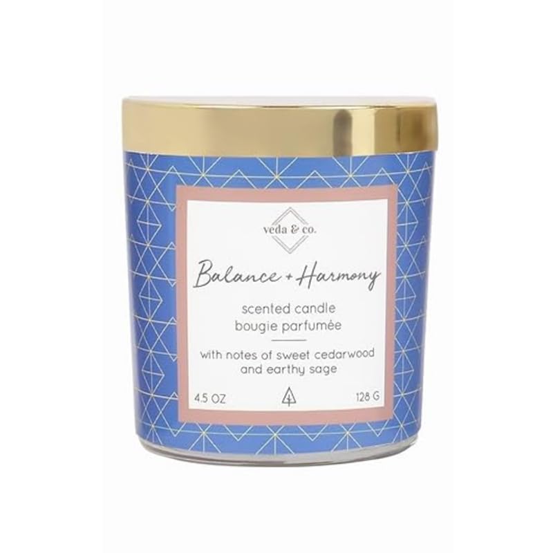 Welburn Veda&Co® Scented Wax Candle (30 Hours Burn Time, 128gm), Jar Candle with Gold Metal Lid, Balance and Harmony, Fully Refined Paraffin Wax, Smokeless, for Home Décor, Offices