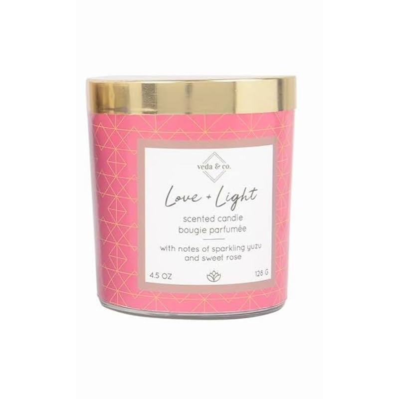 Welburn Veda&Co® Scented Wax Candle (128gm, 30 Hours Burn) | Jar Candle with Gold Metal Lid | Love & Light Collection | Smokeless Paraffin Wax Candle for Home Décor, Office & Gifting