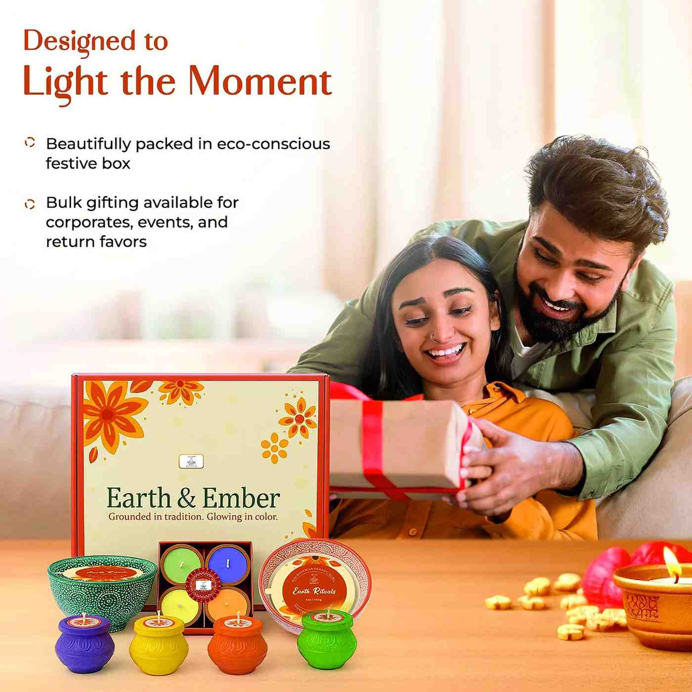 Welburn Veda&Co® Earth & Ember Diwali Gift Set | 2 Scented Bandhani Bowl Candles, 4 Handpainted Matki Diyas & 4 Scented Diyas | Festive Decor & Gifting | Clean Wax | Premium Fragrance | Pooja Ready