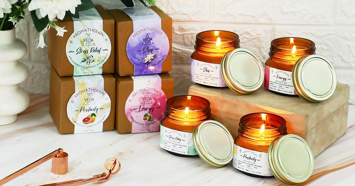 Welburn Veda&Co® Scented Wax Candle – Energy | Aromatherapy Jar Candle for Home Décor | Soothing Scents to Enhance Mood & Space | 35-Hour Burn | 141g