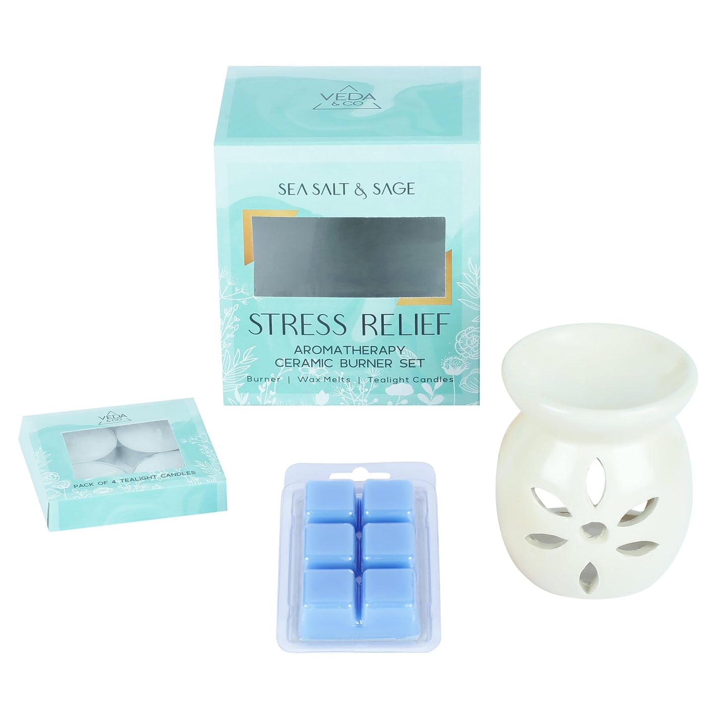 Welburn Veda&Co® Ceramic Burner | Aromatherapy Diffuser Set with Well Designed Ceramic Burner | Highly Scented Wax Melts & Tealights | Home Decorative | Upto 30 uses (Stress Relief)