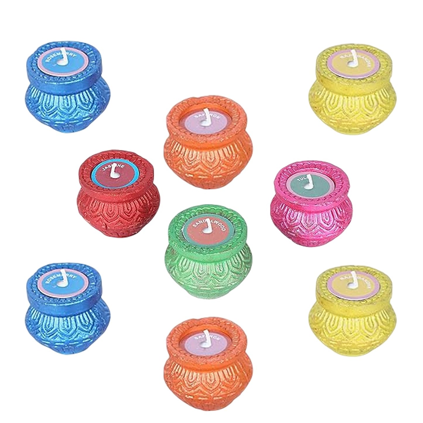Welburn Veda&Co® Scented Decorative Matki Diya Pack of 9 for Diwali Decoration & Puja | Upto 1.30hr Burning Time | Hand Painted Terracotta Clay Diya for Home Décor & Festive Gifting
