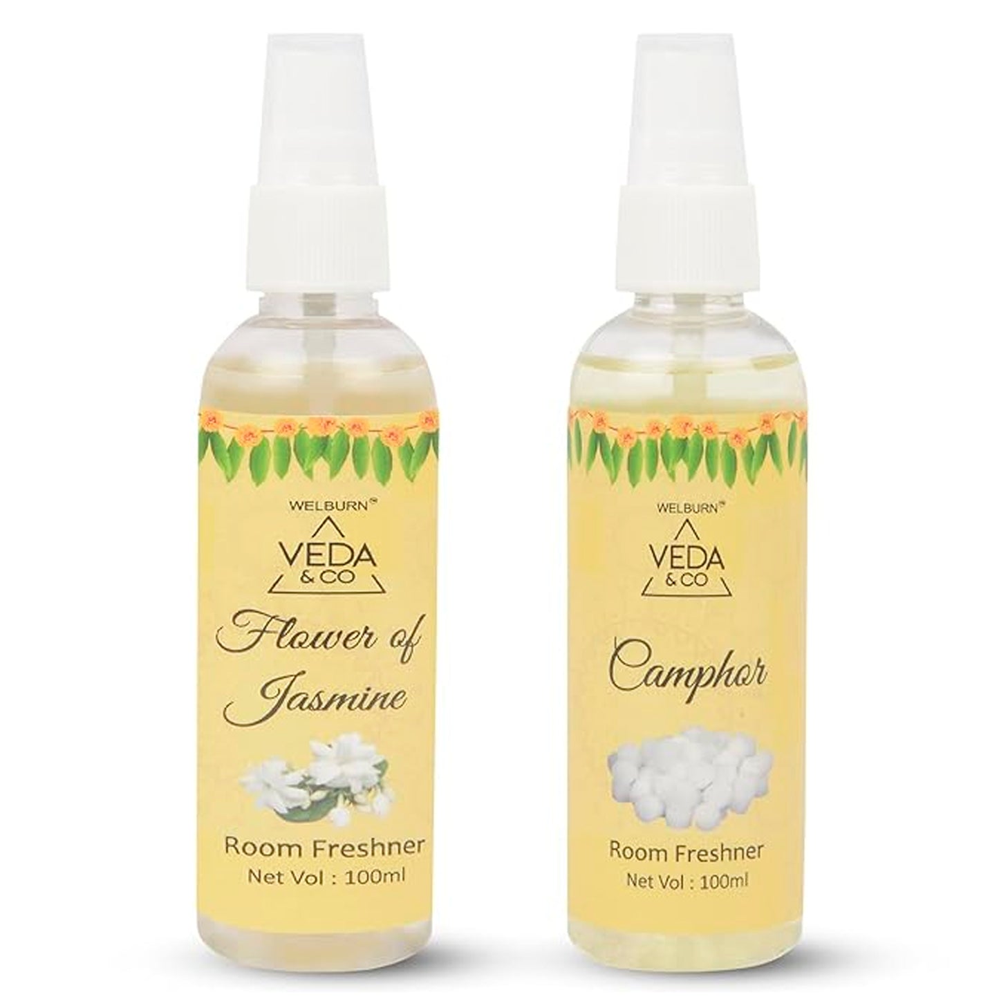 Jasmine Fragrance Room Freshener & Camphor Fragrance Room Freshener - (100ml each)