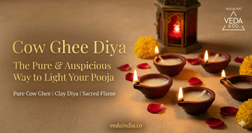 Cow ghee diya lit for daily pooja with pure cotton wick and steady sacred flame