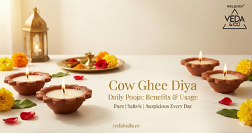 Cow ghee diya for daily pooja with pure cotton wick producing a steady sacred flame