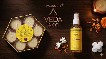 Veda & Co diya for pooja gift set with puja spray neatly packaged for Diwali 