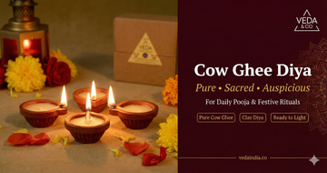 Diya for pooja at home lit with pure cow ghee and cotton wick creating a steady sacred flame
