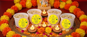 Different fragrance variants of ghee batti wicks arranged together showing nagchampa, lavender, and jasmine options