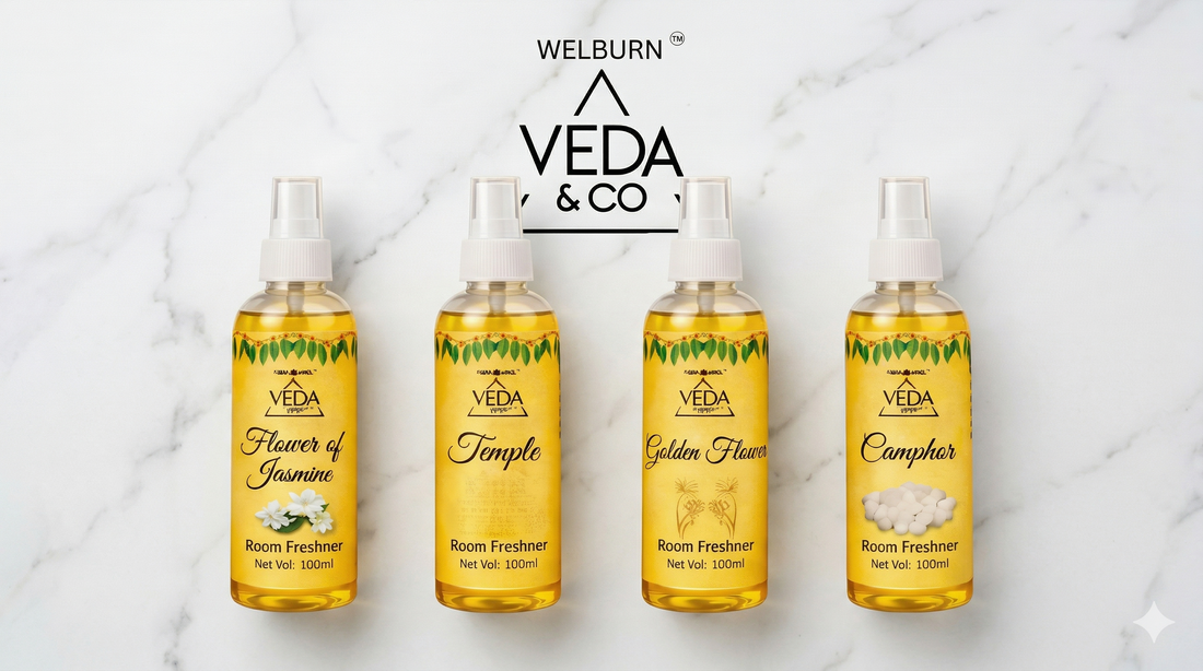 Veda & Co puja spray fragrance room freshener in four fragrances 