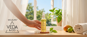 Veda & Co puja spray used as a cool, refreshing room freshener in summer — Veda & Co