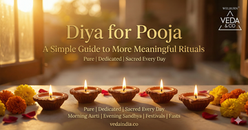 Diya for pooja placed in home mandir with steady sacred flame during prayer