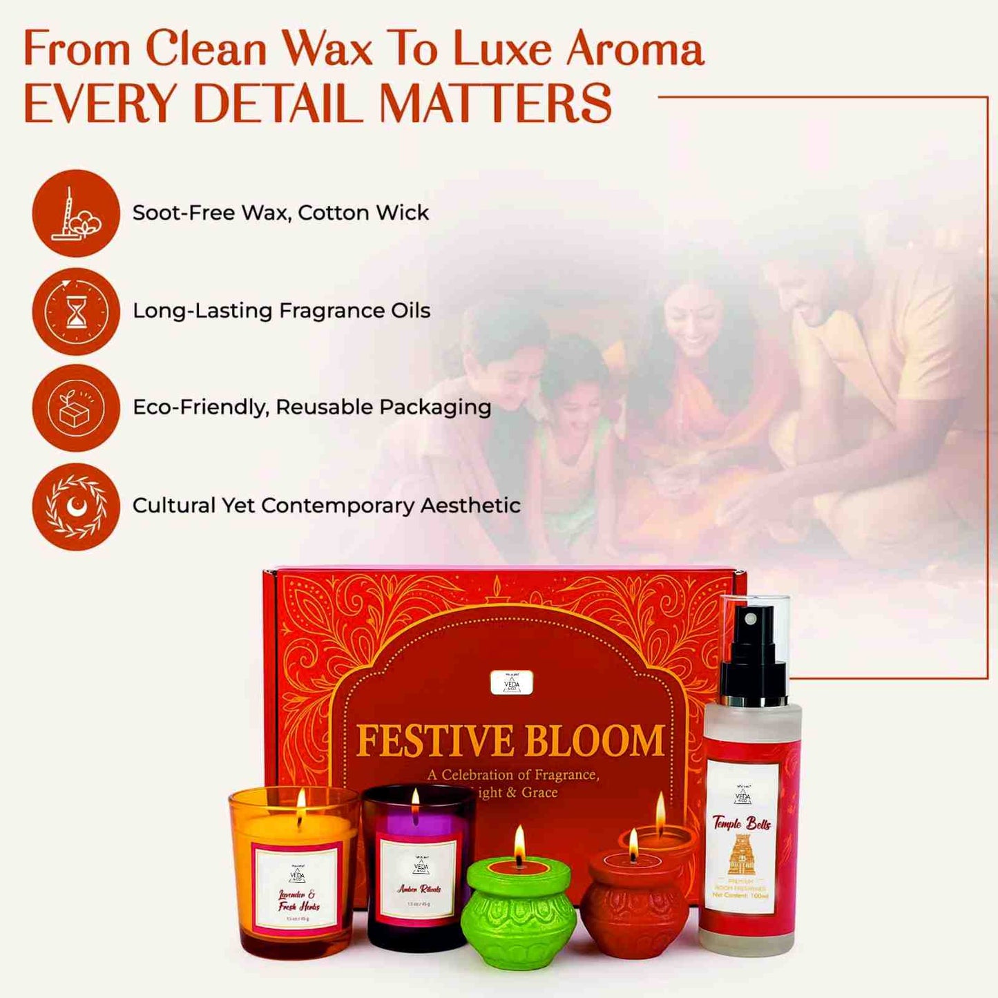 Welburn Veda&Co® Festive Bloom Diwali Gift Hamper | Scented Candle, Room Freshener & Traditional Diyas | Premium Fragrance & Decor Gift Box for Home, Office, Friends, Family & Corporate Gifting