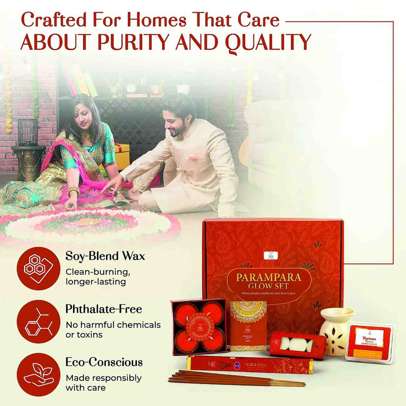 Welburn Veda&Co® Parampara Glow Diwali Gift Box | Ceramic Aroma Burner, Wax Melts, Tealights, Scented Diyas, Fragrance Sachet & Incense Sticks | Festive Home Decor & Premium Gifting Set