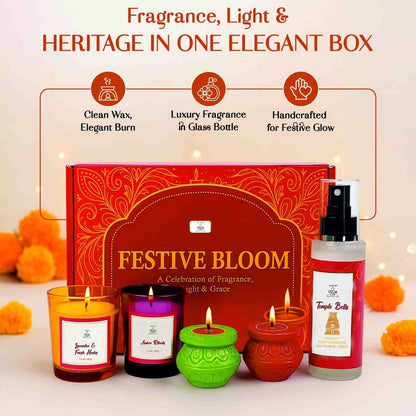 Welburn Veda&Co® Festive Bloom Diwali Gift Hamper | Scented Candle, Room Freshener & Traditional Diyas | Premium Fragrance & Decor Gift Box for Home, Office, Friends, Family & Corporate Gifting