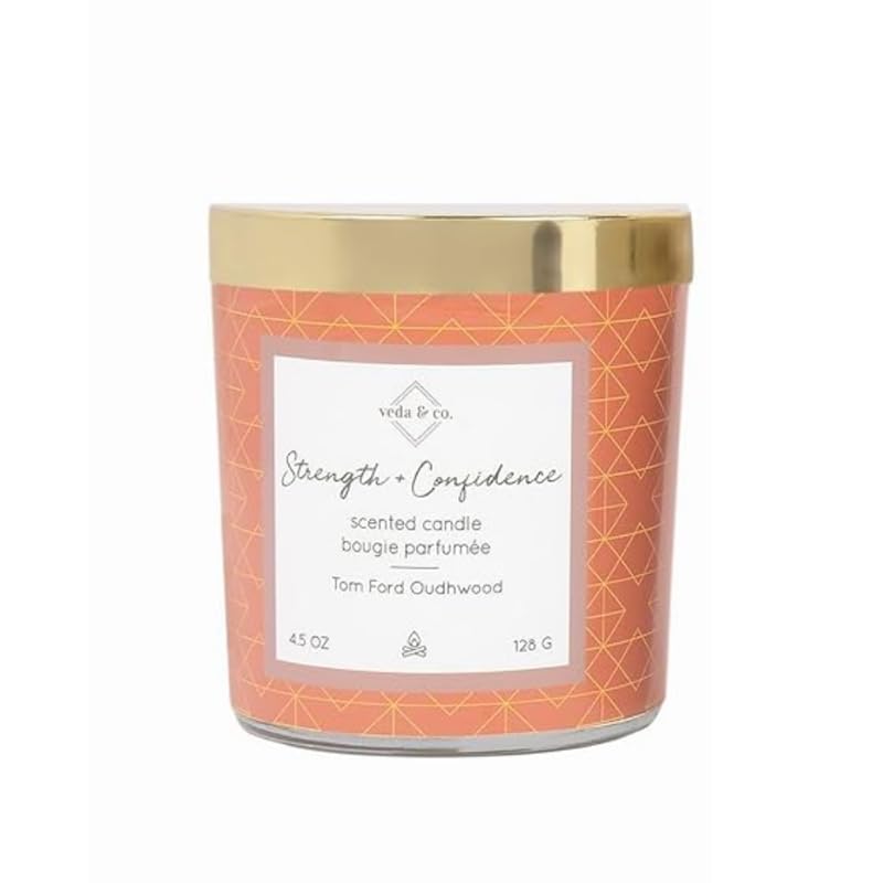 Welburn Veda&Co® Scented Wax Candle (30 Hours Burn Time, 128gm), Jar Candle with Gold Metal Lid, Strength and Confidence, Fully Refined Paraffin Wax, Smokeless, for Home Décor, Offices