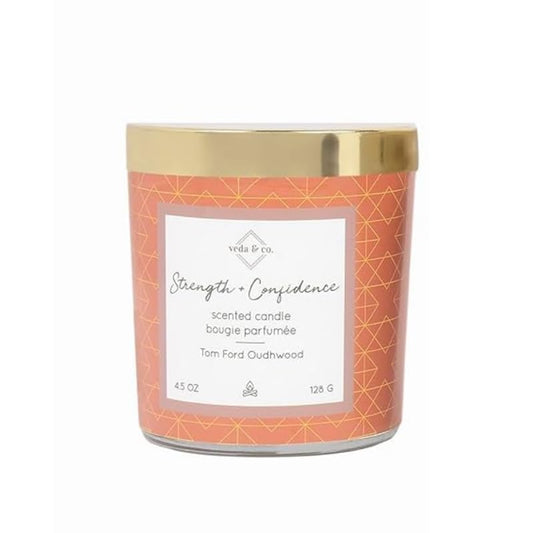 Welburn Veda&Co® Scented Wax Candle (30 Hours Burn Time, 128gm), Jar Candle with Gold Metal Lid, Strength and Confidence, Fully Refined Paraffin Wax, Smokeless, for Home Décor, Offices