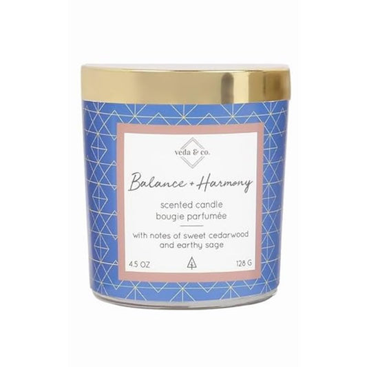 Welburn Veda&Co® Scented Wax Candle (30 Hours Burn Time, 128gm), Jar Candle with Gold Metal Lid, Balance and Harmony, Fully Refined Paraffin Wax, Smokeless, for Home Décor, Offices