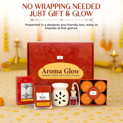 Welburn Veda&Co® AromaGlow Diwali Gift Hamper | Ceramic Oil Burner with Wax Melts, Tealight Candles, Car Perfume, Scented Diyas | Premium Home & Office Festival Gift Set | Decorative & Aromatic Combo