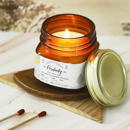 Welburn Veda&Co® Scented Wax Candle - Positivity I Aromatherapy Jar Candle for Home Decor | Enhance Your Mood | Enhance Your Space with Soothing Scents (35 Hours Burn Time, 141gm),