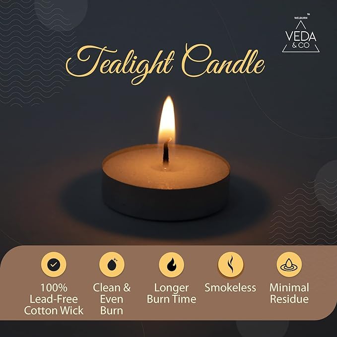 Welburn Veda&Co® Wax Unscented Tealight Candles Pack of 75 for Diwali Decoration | Burn Upto 5 Hour | Paraffin Free & Smokeless | Candles for Home Decor, Office & Special Occasions