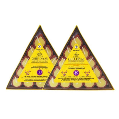 Welburn Veda&Co® Pure Cow Ghee Diya 60 pcs for Puja & Diwali Decoration | Upto 50-55 Burn time | Smoke Free | Diyas for Pooja Havans & Religious Rituals,Festivals | Ready to use