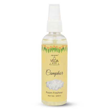 Welburn Veda&Co® Room Freshener for Puja - Combo Pack of 2 (100ml each) | Camphor & Golden Flower Fragrance | Long Lasting Air Freshener for Home & Office