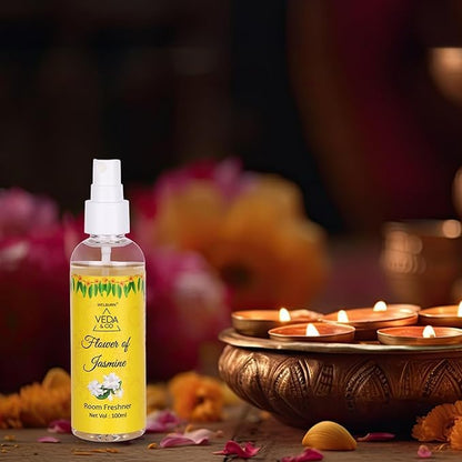 Welburn Veda&Co™ Room Freshener for Puja -100ml (Pack of 2)| Jasmine Fragrance | Long Lasting Air Freshener for Office & Home