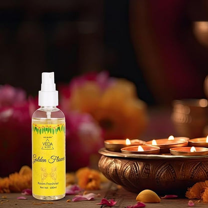 Welburn Veda&Co® Room Freshener for Puja – 100ml (Pack of 2) | Golden Flower Fragrance | Long-Lasting Air Freshener for Home, Office & Daily Use