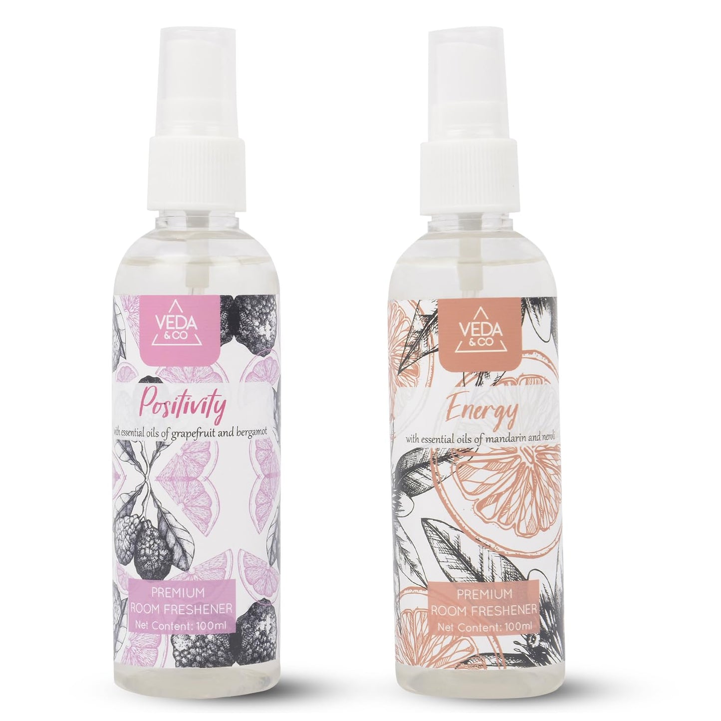 Welburn Veda&Co® Aromatherapy Room Freshener - Combo Pack of 2 (100ml each) | Induces Energy & Positivity | Long Lasting Air Freshener for Home, Office & Other Occasions