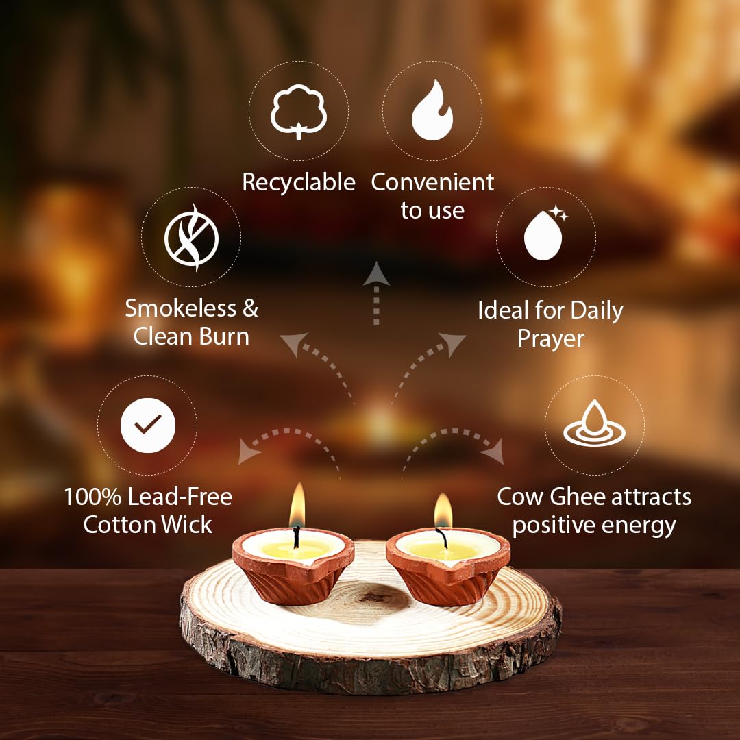 Welburn Veda&Co® Pure Cow Ghee Diya 7 pcs for Puja & Diwali Decoration | Upto 3 Hours Burn time | Smoke Free | Diyas for Pooja Havans & Religious Rituals,Festivals | Ready to use