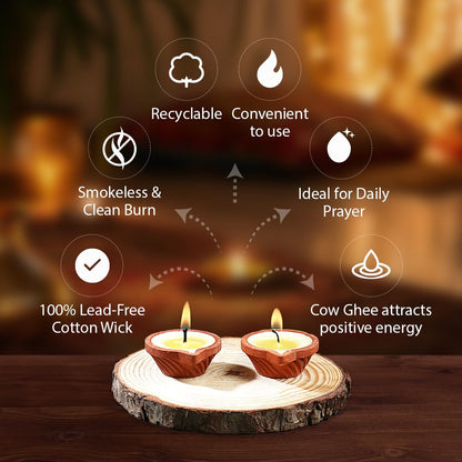 Welburn Veda&Co® Pure Cow Ghee Diya 7 pcs for Puja & Diwali Decoration | Upto 3 Hours Burn time | Smoke Free | Diyas for Pooja Havans & Religious Rituals,Festivals | Ready to use