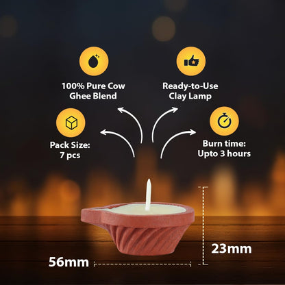 Welburn Veda&Co® Pure Cow Ghee Diya 7 pcs for Puja & Diwali Decoration | Upto 3 Hours Burn time | Smoke Free | Diyas for Pooja Havans & Religious Rituals,Festivals | Ready to use