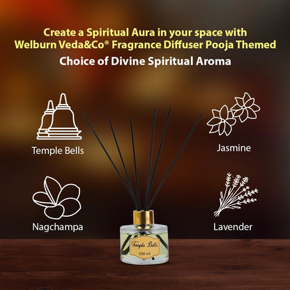 Welburn Veda&Co® Jasmine Scented Reed Diffuser – 100ml | Includes 6 Free Reeds | Ready-to-Use Oil Blend | Fragrance That Inspires Positivity | Home & Office Décor