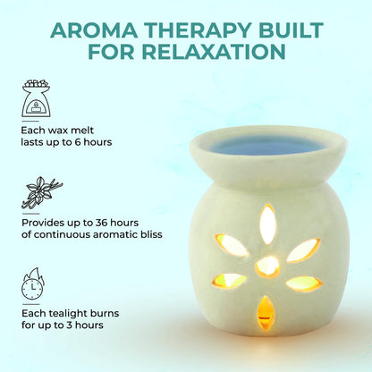 Welburn Veda&Co® Ceramic Burner | Aromatherapy Diffuser Set with Well Designed Ceramic Burner | Highly Scented Wax Melts & Tealights | Home Decorative | Upto 30 uses (Stress Relief)