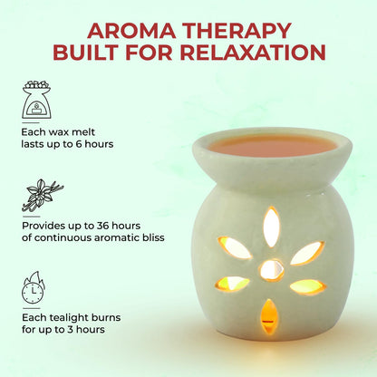 Welburn Veda&Co® Ceramic Burner Aromatherapy Diffuser Set – Scented Wax Melts & Tealights | Home Décor | Up to 30 Uses | Promotes Energy & Positivity