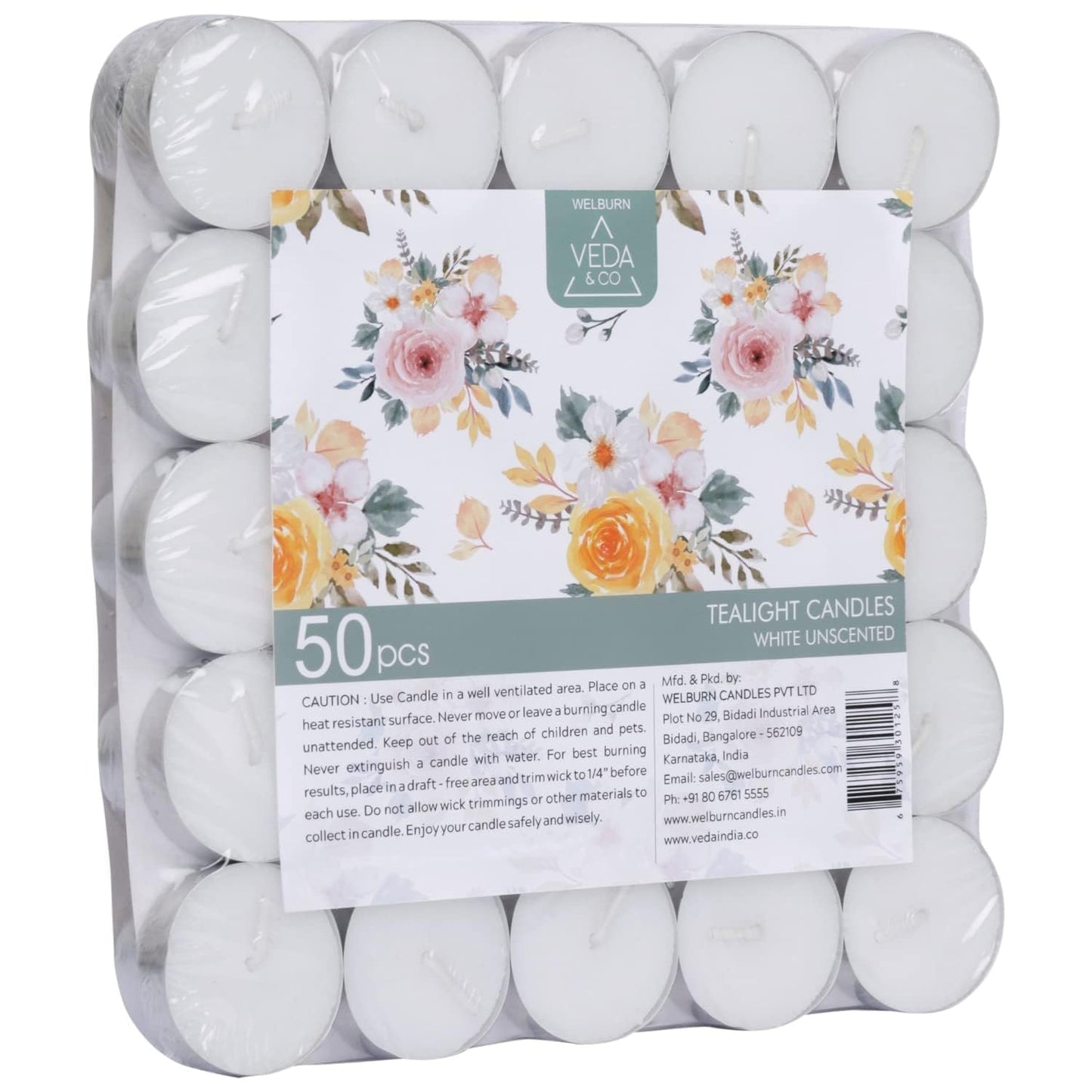 Welburn Veda&Co® Wax Unscented Tealight Candles Pack of 50 for Diwali Decoration | Burn Upto 4 Hour | Paraffin Free & Smokeless | Candles for Home Decor, Office & Special Occasions