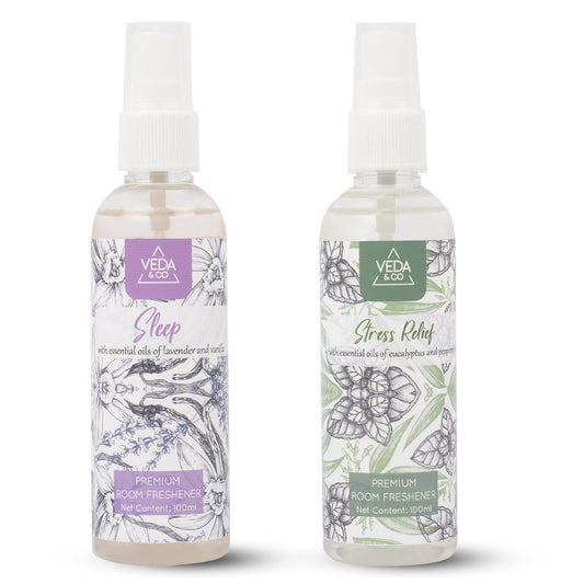 Welburn Veda&Co® Aromatherapy Room Freshener – Combo Pack of 2 (100ml Each) | Relaxing Aroma Spray for Sleep & Stress Relief | Long-Lasting Air Freshener for Home, Office, Spa & Daily Use