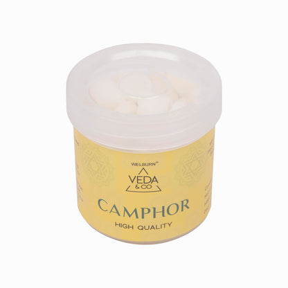 Welburn Veda&Co® Pure Camphor Tablets – 100 Pieces (Pack of 2) | Natural Kapoor for Puja & Hawan | Long-Lasting Camphor Tablets with Refreshing Aroma for Meditation, Spiritual Use & Home Fragrance