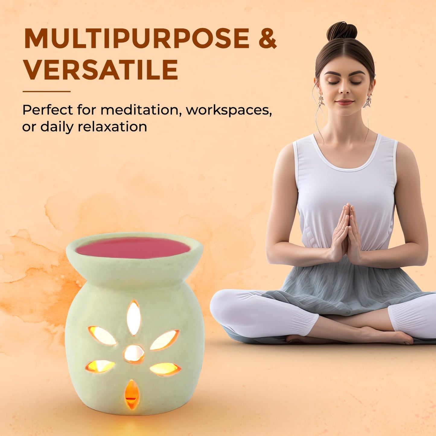 Welburn Veda&Co® Aromatherapy Diffuser Set – Ceramic Burner with Scented Wax Melts & Tealights | Home Décor & Relaxation | Up to 30 Uses | Promotes Positivity