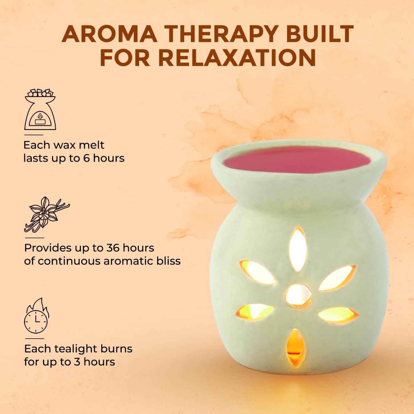 Welburn Veda&Co® Aromatherapy Diffuser Set – Ceramic Burner with Scented Wax Melts & Tealights | Home Décor & Relaxation | Up to 30 Uses | Promotes Positivity