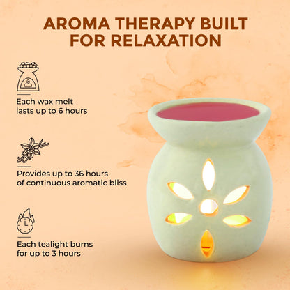Welburn Veda&Co® Aromatherapy Diffuser Set – Ceramic Burner with Scented Wax Melts & Tealights | Home Décor & Relaxation | Up to 30 Uses | Promotes Positivity