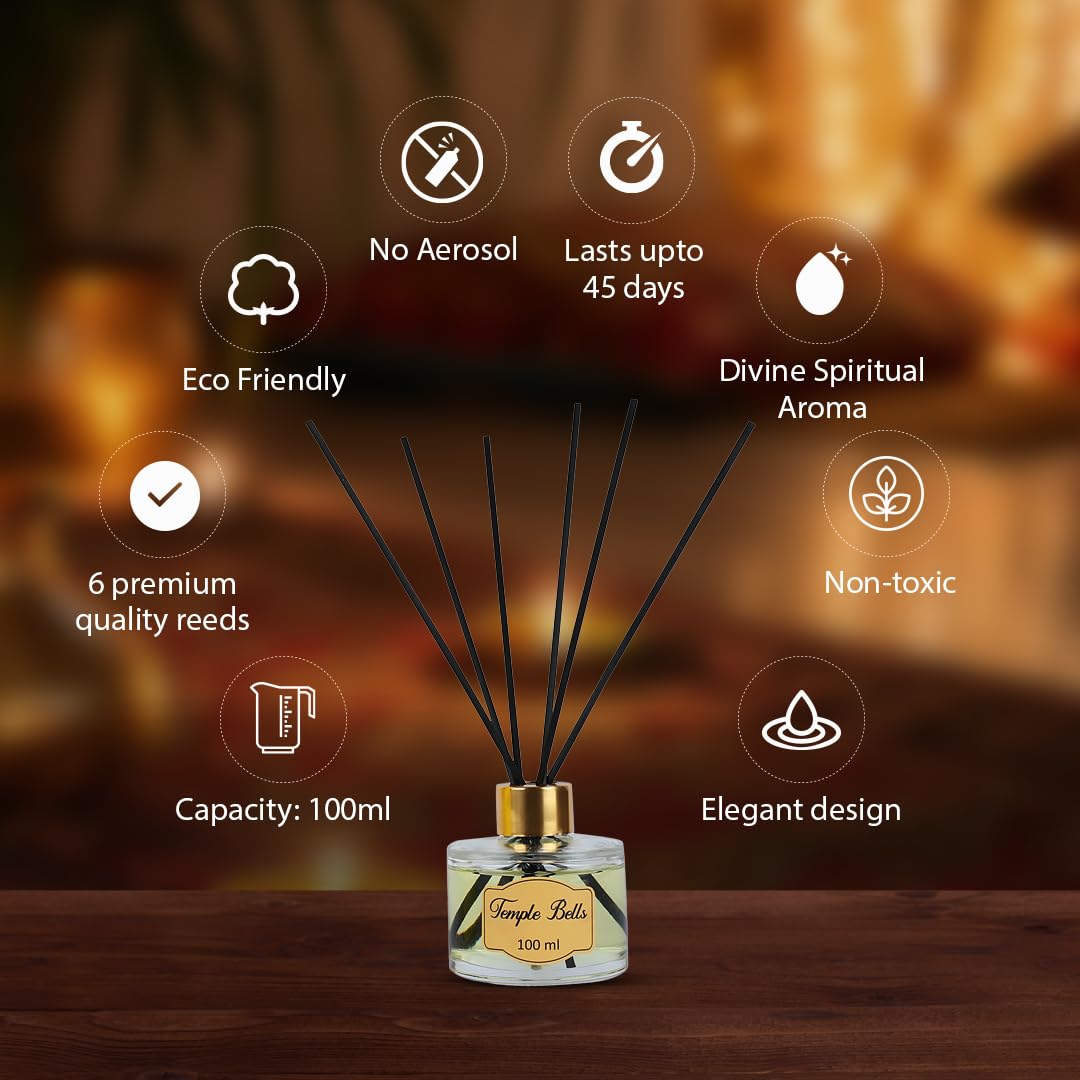 Welburn Veda&Co® Nagchampa Scented Reed Diffuser – 100ml | Includes 6 Free Reeds | Ready-to-Use Oil Blend | Fragrance That Inspires Positivity | Home & Office Décor
