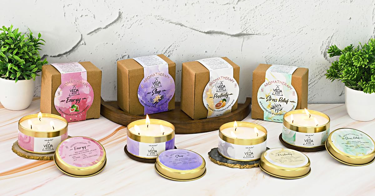 Welburn Veda&Co® Scented Wax Candle – Energy Boost | Aromatherapy Travel Tin Candle | Soy Wax | Home Décor Essential | 15-Hour Burn | 85g