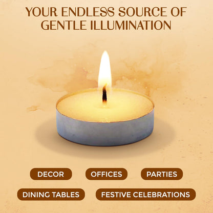 Welburn Veda&Co® Wax Tealight Candles for Home Decor, Offices,Parties,Dining & Special Occasions | Pack of 100-Unscented | 100% Fully Refined Paraffin Wax & Smokeless | Burns Upto 3 Hours (White)