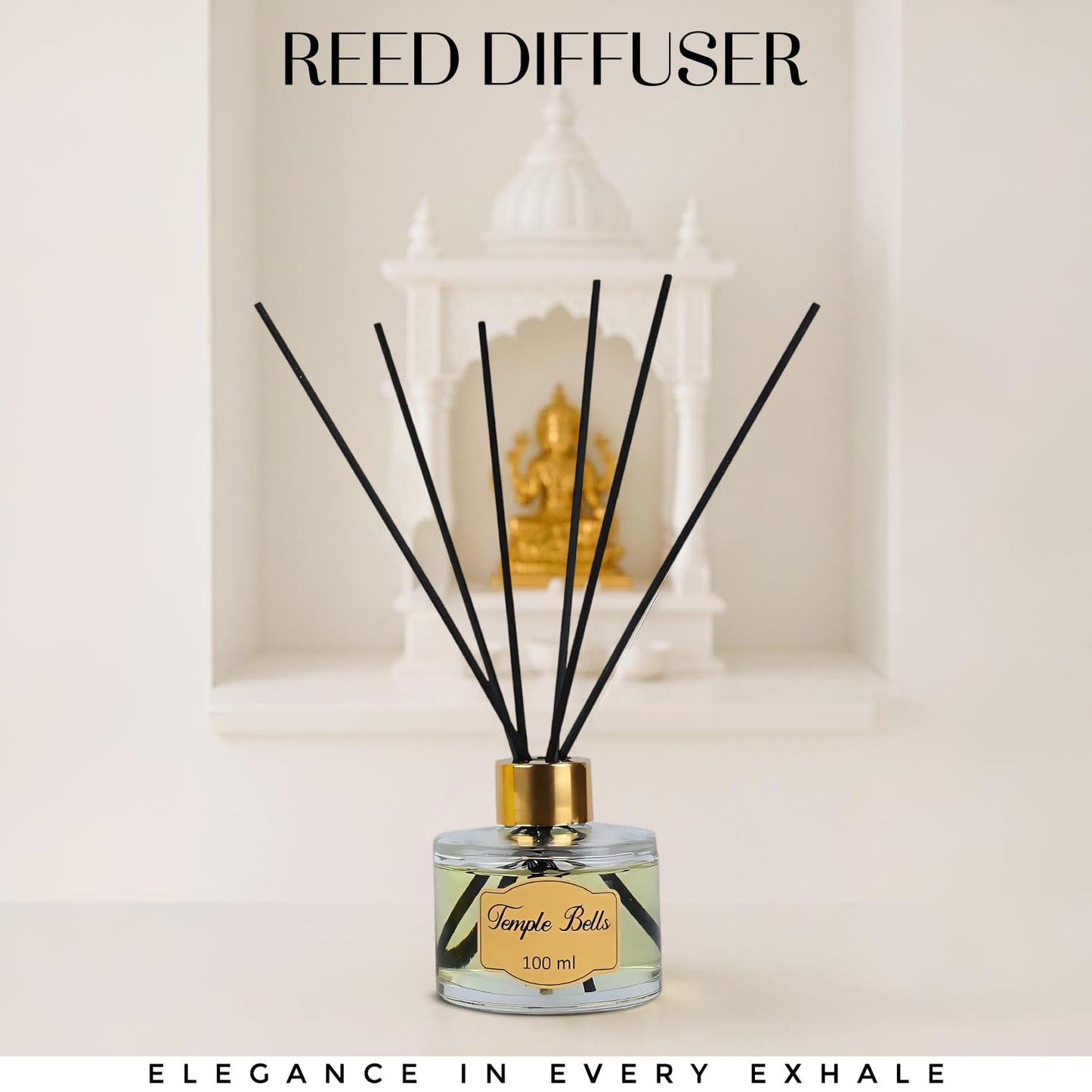 Welburn Veda&Co® Temple Bells Scented Reed Diffuser – 100ml | Includes 6 Free Reeds | Ready-to-Use Oil Blend | Fragrance That Inspires Positivity | Home & Office Décor