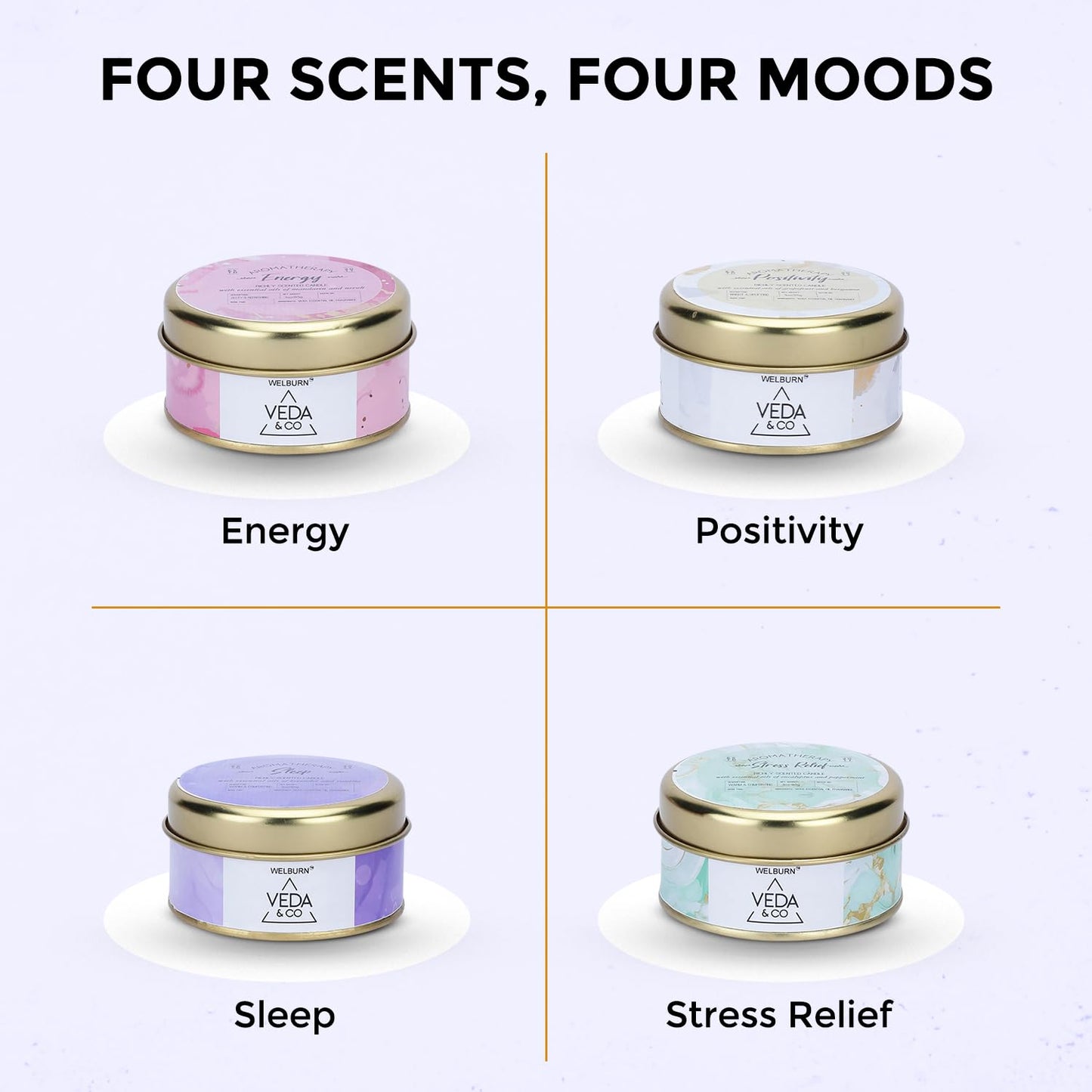 Welburn Veda&Co® Scented Wax Candle (85gm, 15 Hr Burn Time) | Aromatherapy Travel Tin Candle | Soy Wax | Induces Sleep & Relaxation | Stress Relief Candle for Bedroom, Meditation & Home Décor