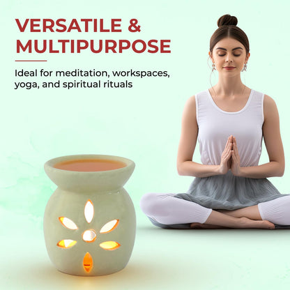 Welburn Veda&Co® Ceramic Burner Aromatherapy Diffuser Set – Scented Wax Melts & Tealights | Home Décor | Up to 30 Uses | Promotes Energy & Positivity