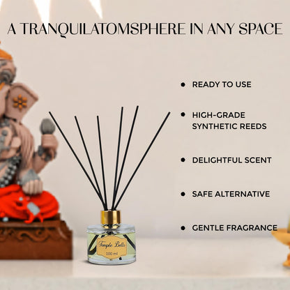 Welburn Veda&Co® Reed Diffuser (100ml),Clear Round Jar,Gold Coated Lid with 240mm Synthetic Reeds(6 No's),Ready to Use Oil Blend, Alcohol Free,Last for 45 Days -100ml Scented Reed Diffuser.