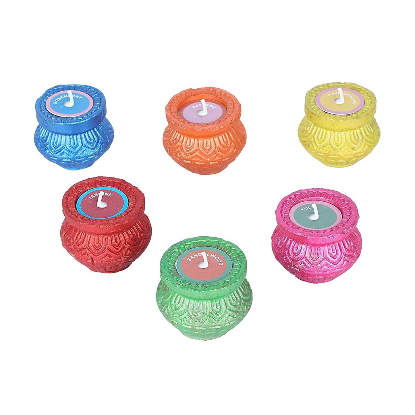 Welburn Veda&Co® Scented Decorative Matki Diya Set of 6 for Diwali Decoration & Puja | Upto 1.30hr Burning Time | Hand Painted Terracotta Clay Diya for Home Décor & Festive Gifting