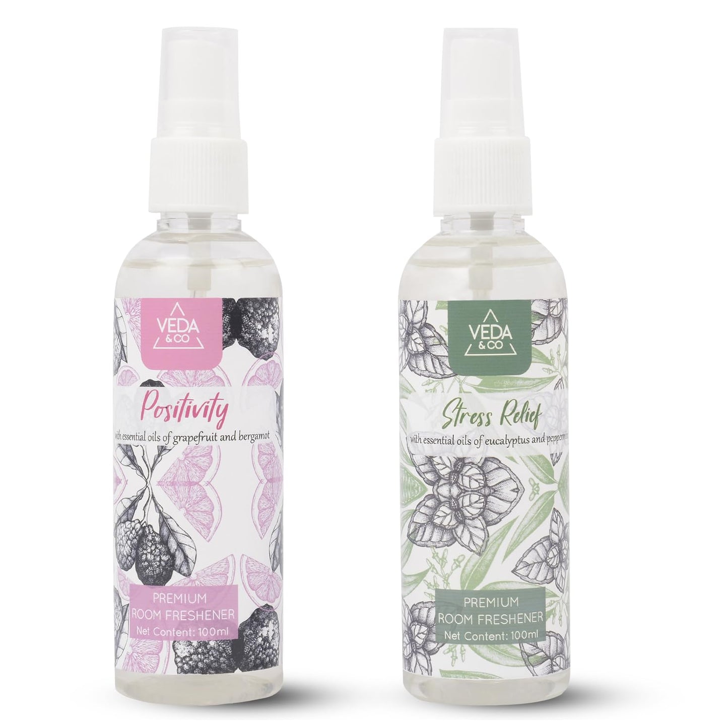 Welburn Veda&Co® Aromatherapy Room Freshener – Combo Pack of 2 (100ml Each) | Induces Positivity & Stress Relief | Long-Lasting Air Freshener Spray for Home, Office, Puja & Special Occasions